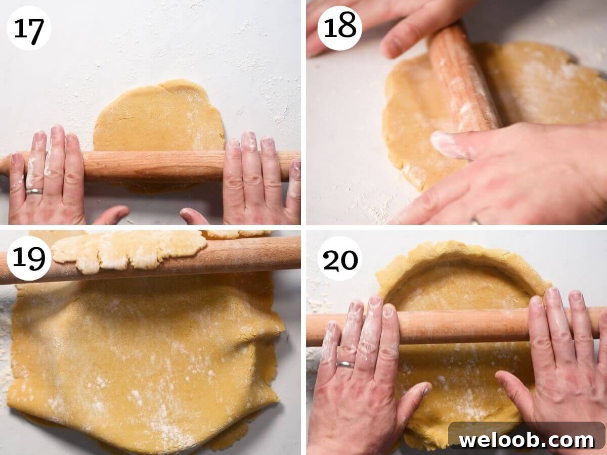Four photos in a collage showing how to roll out Pasta Frolla.