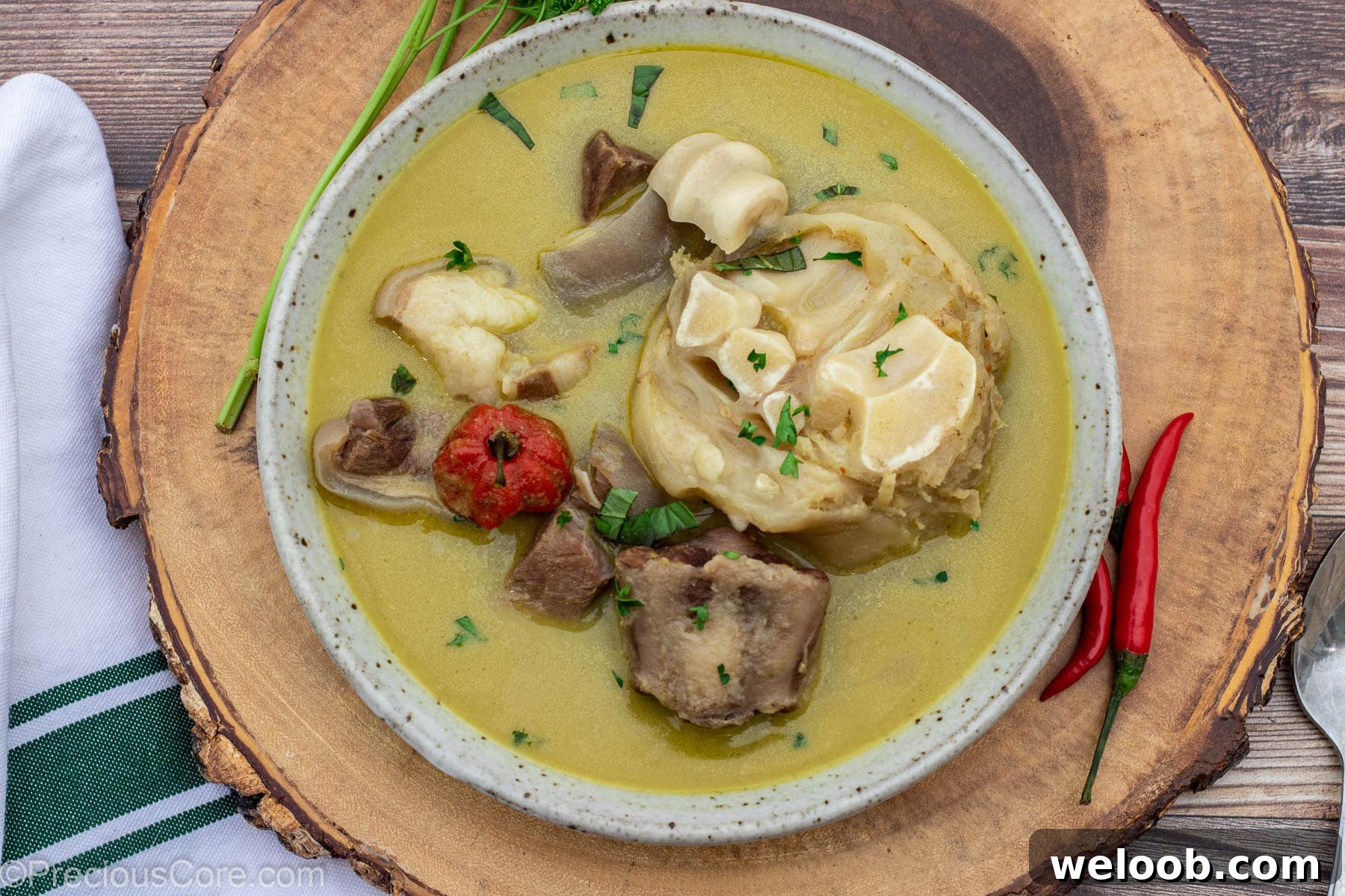Landscape shot of pepper soup.