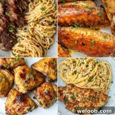 Collage of four dinner ideas.