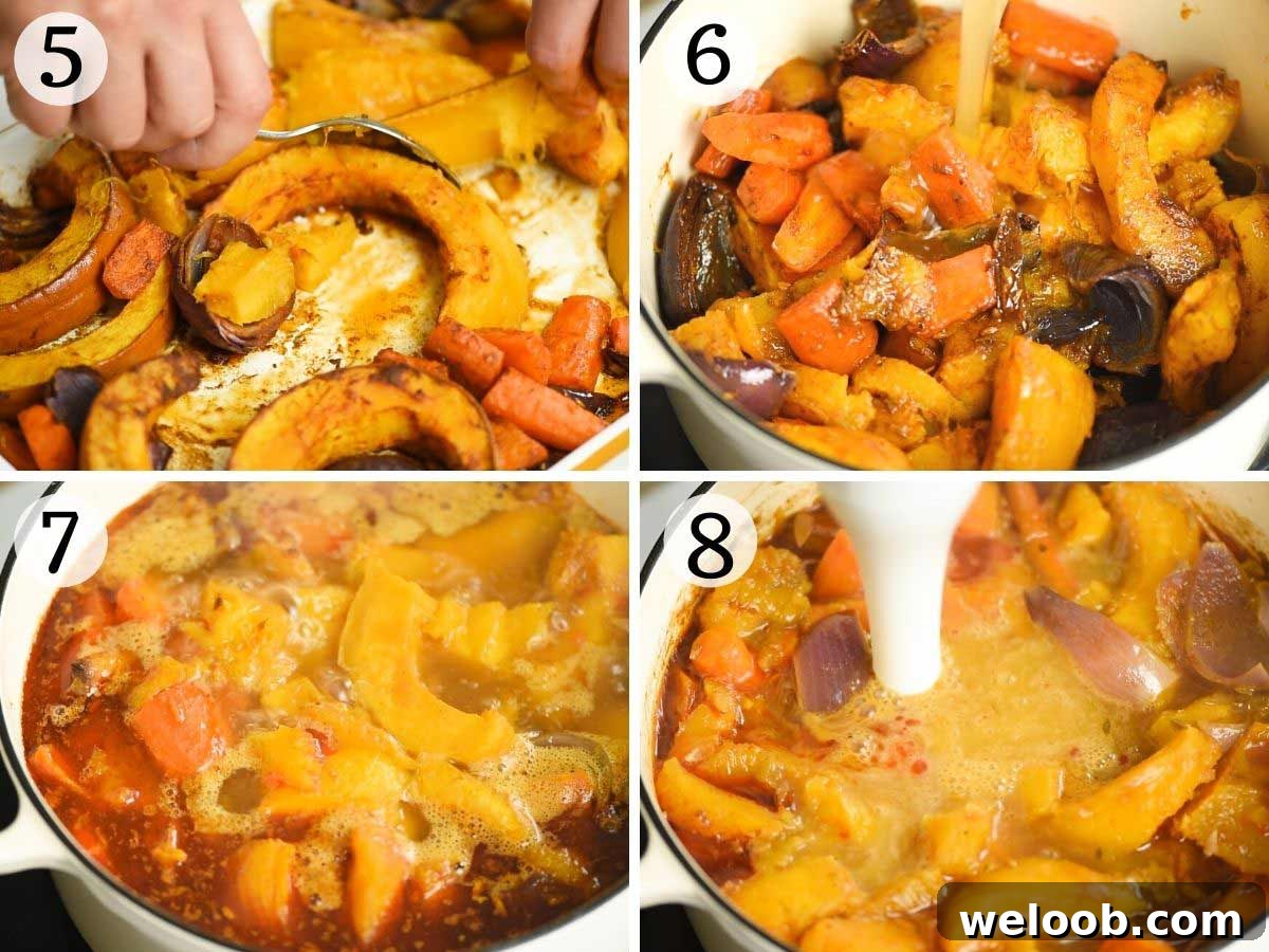 Step by step photos showing how to make pumpkin soup