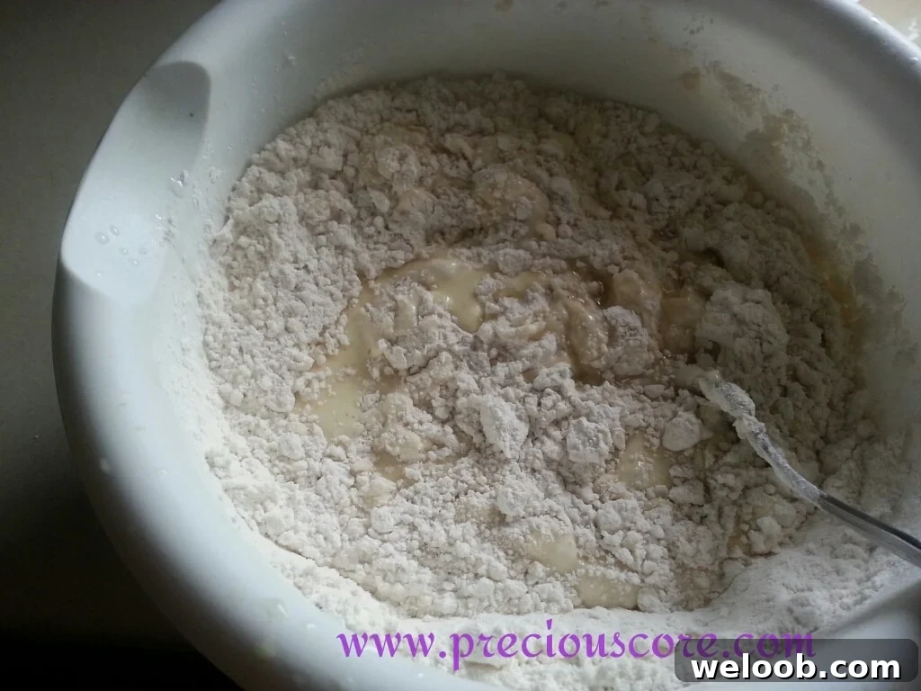 Adding eggs and coconut milk
