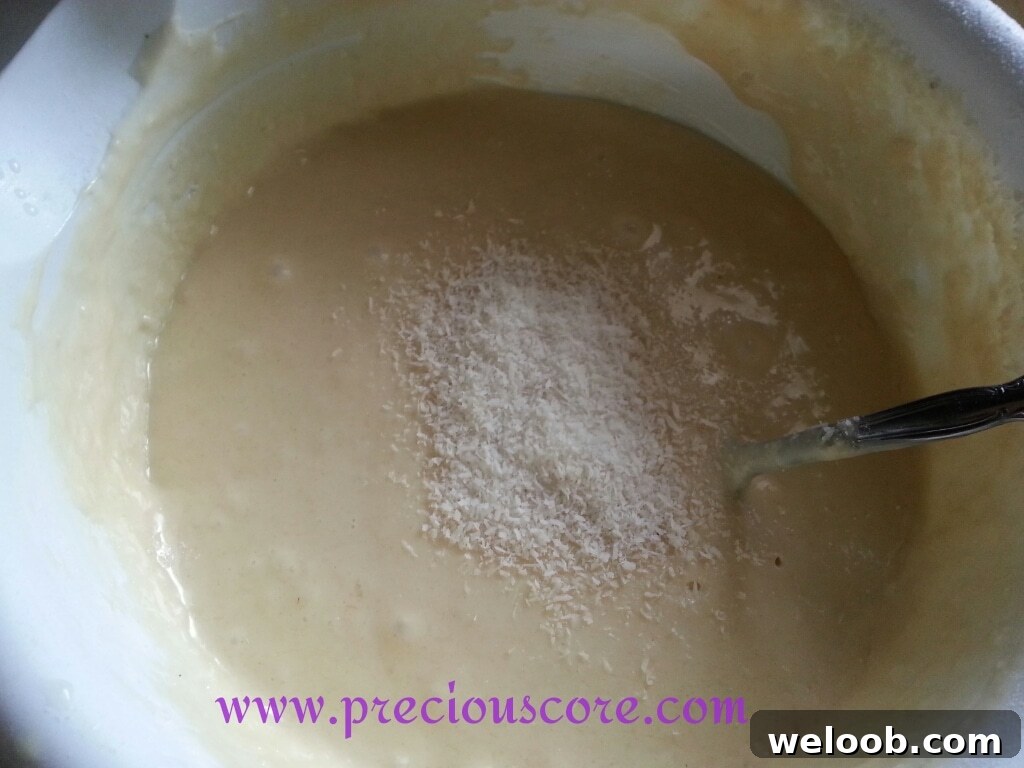 Batter with shredded coconut