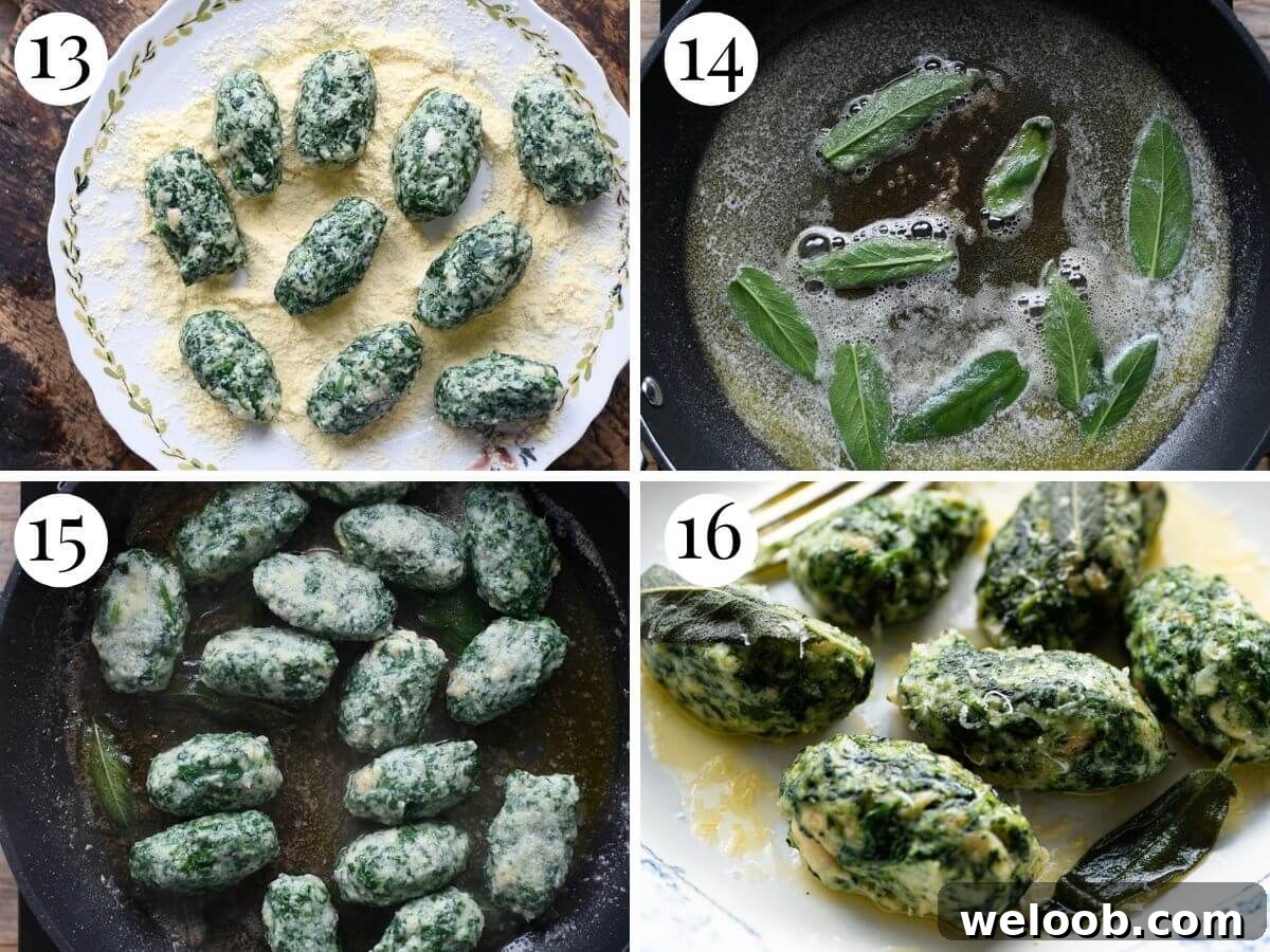 Four photos in a collage showing how to cook Strangolapreti (Italian bread dumplings).