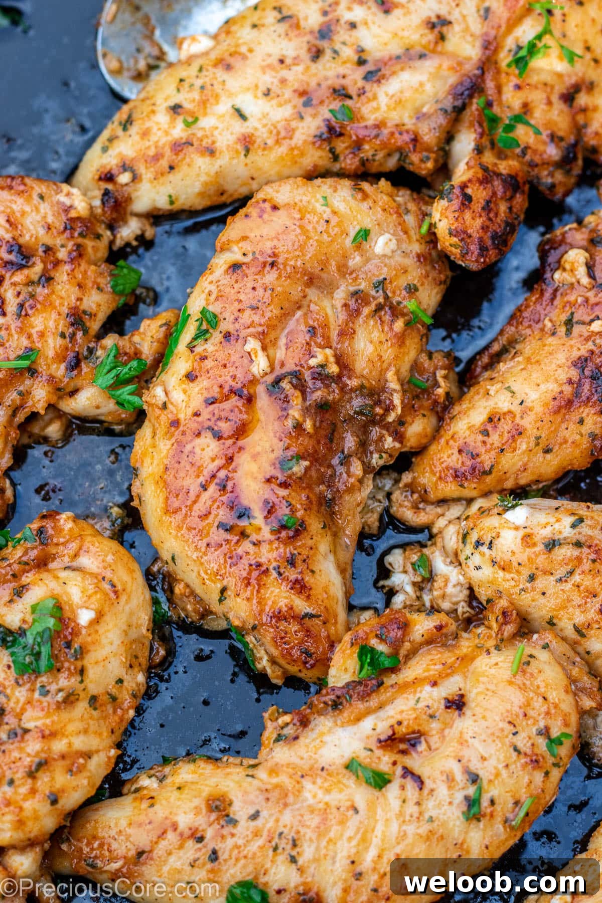 Pan cooked chicken tenderloins with melted butter.