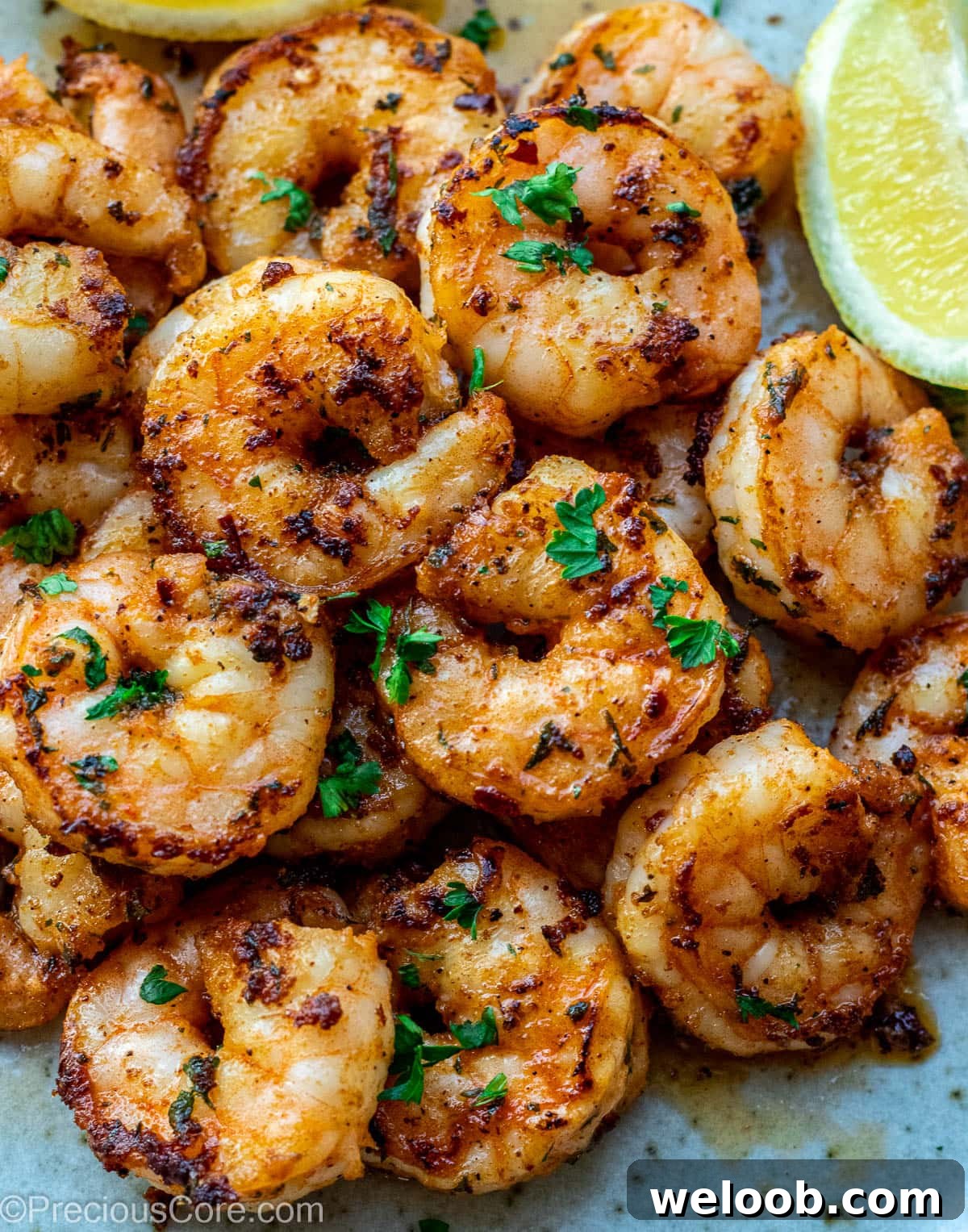 Pan Seared Shrimp on a plate.