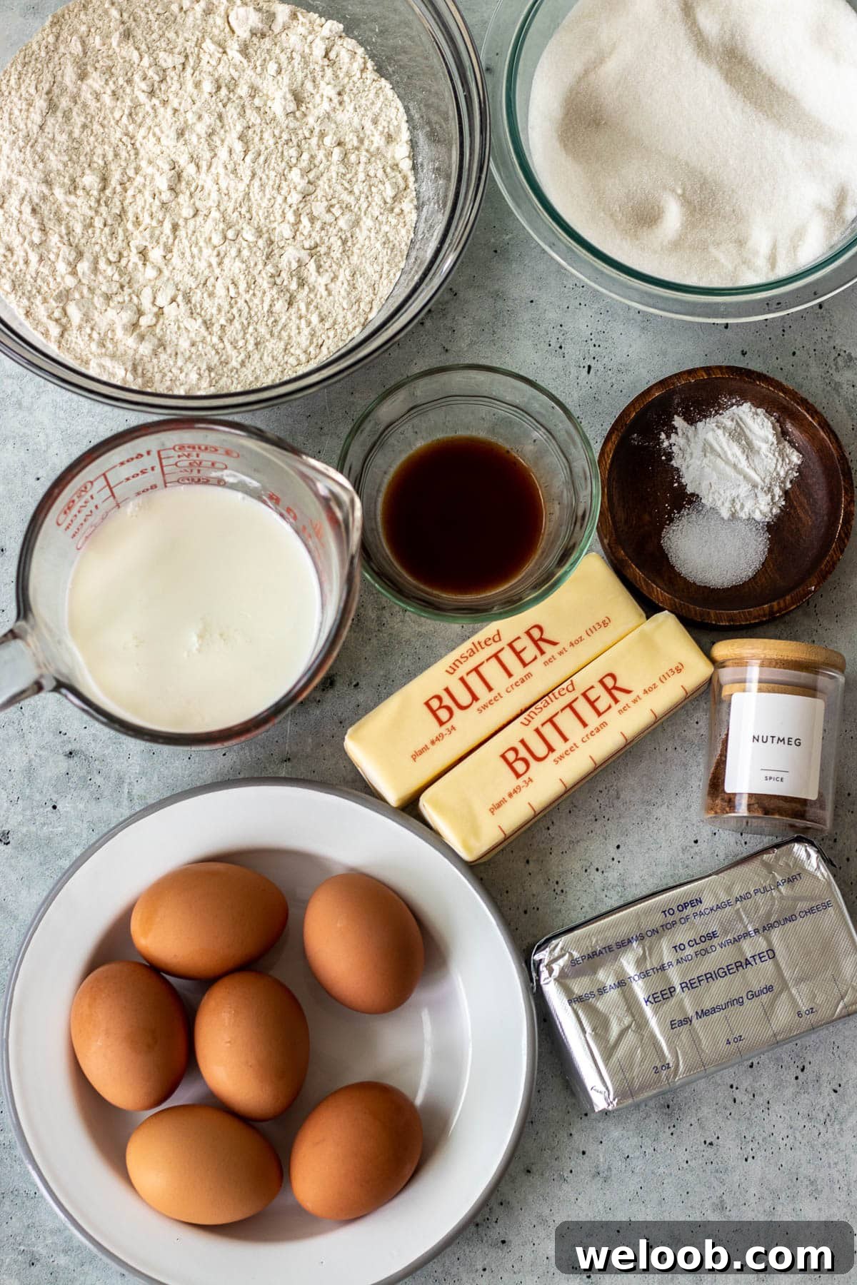 Ingredients for Pineapple Upside Down Pound Cake Batter.