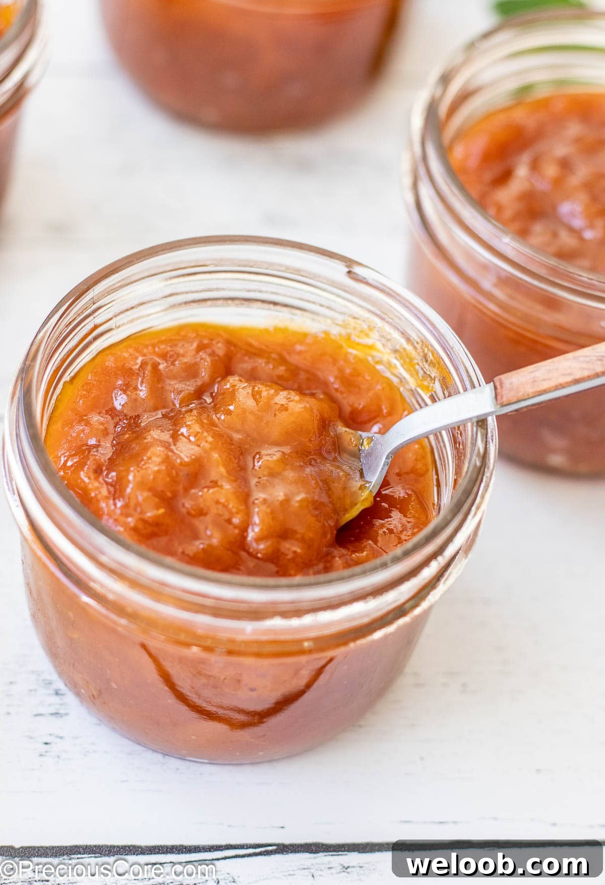 Jar of apricot preserves.
