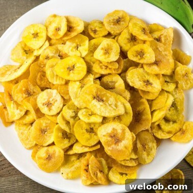 Plantain Chips on a white plate.