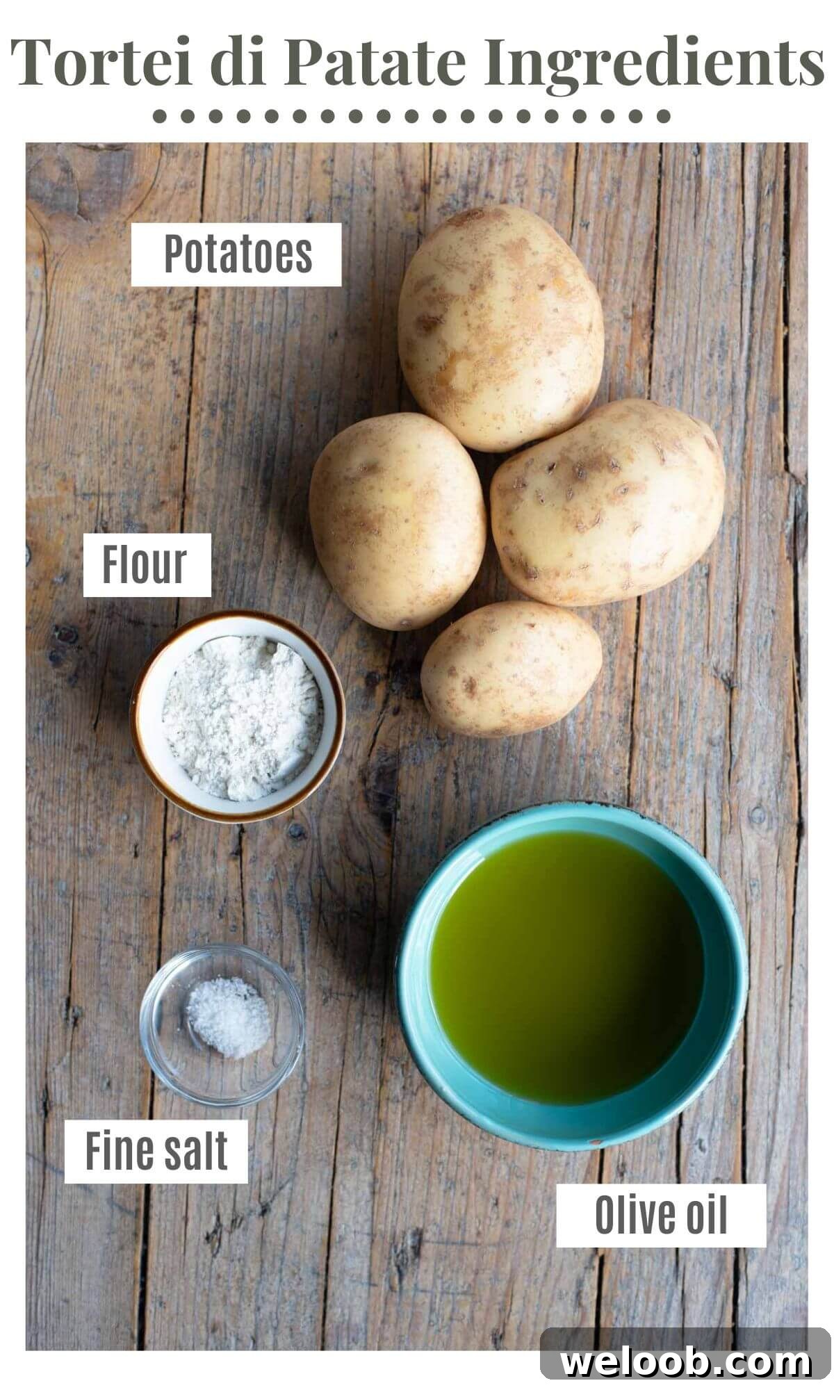 An overhead shot of all the ingredients needed to make Italian Potato Fritters.