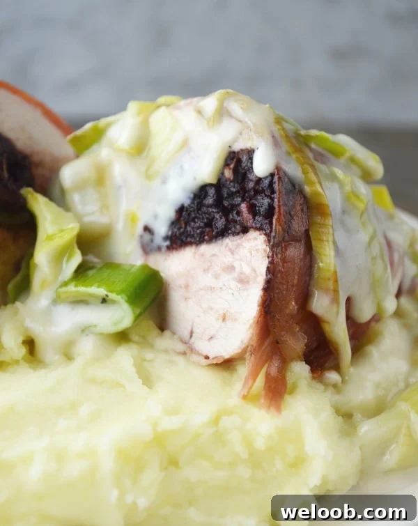 black pudding stuffed chicken with cheesy leeks www.insidetherustickitchen.com