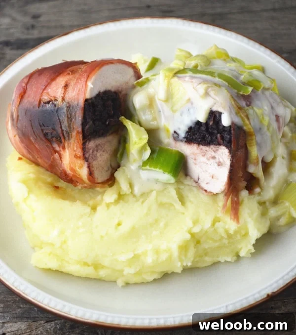 black pudding stuffed chicken with cheesy leeks www.insidetherustickitchen.com