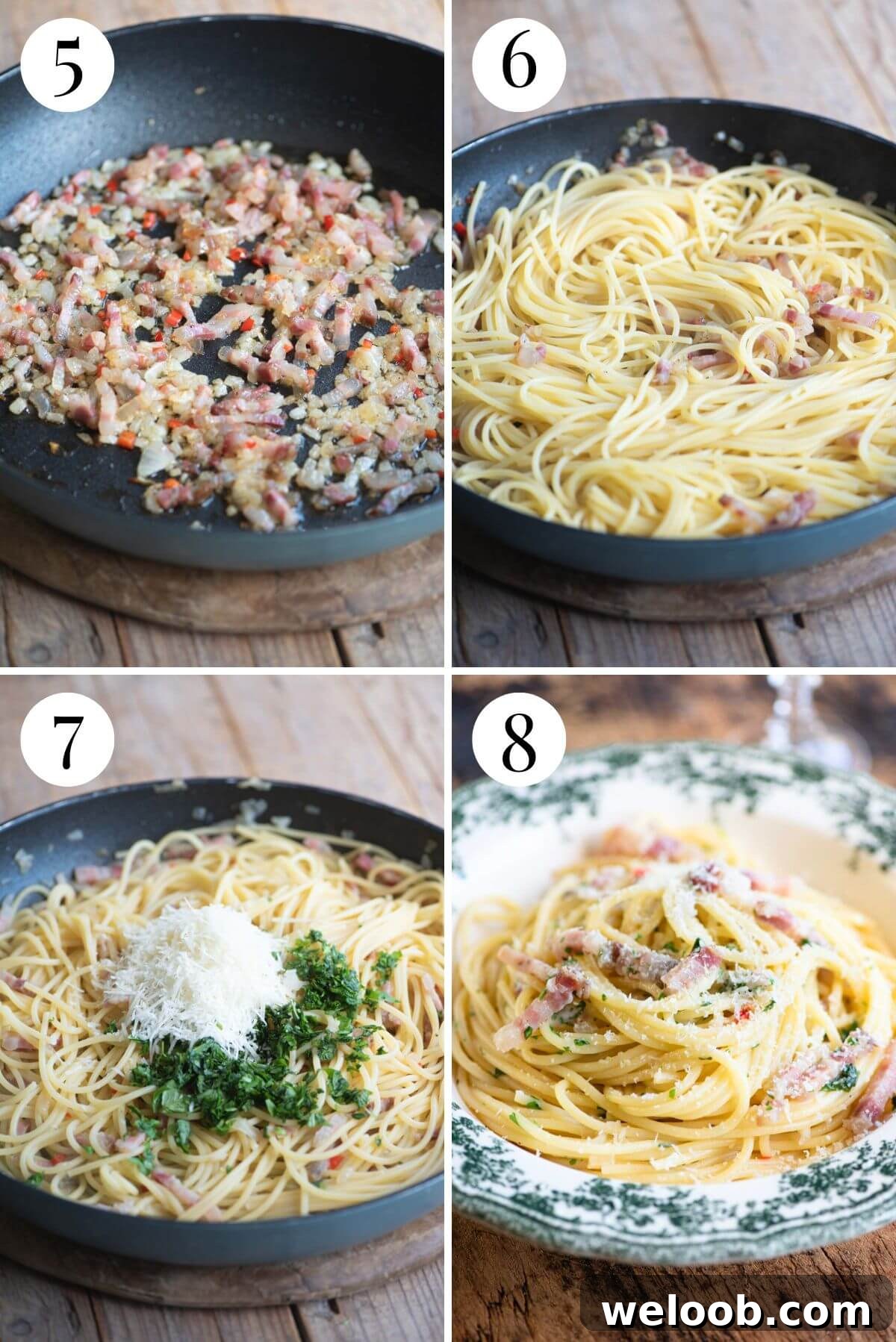 Four photos in a collage showing how to finish making Spaghetti alla Molisana.