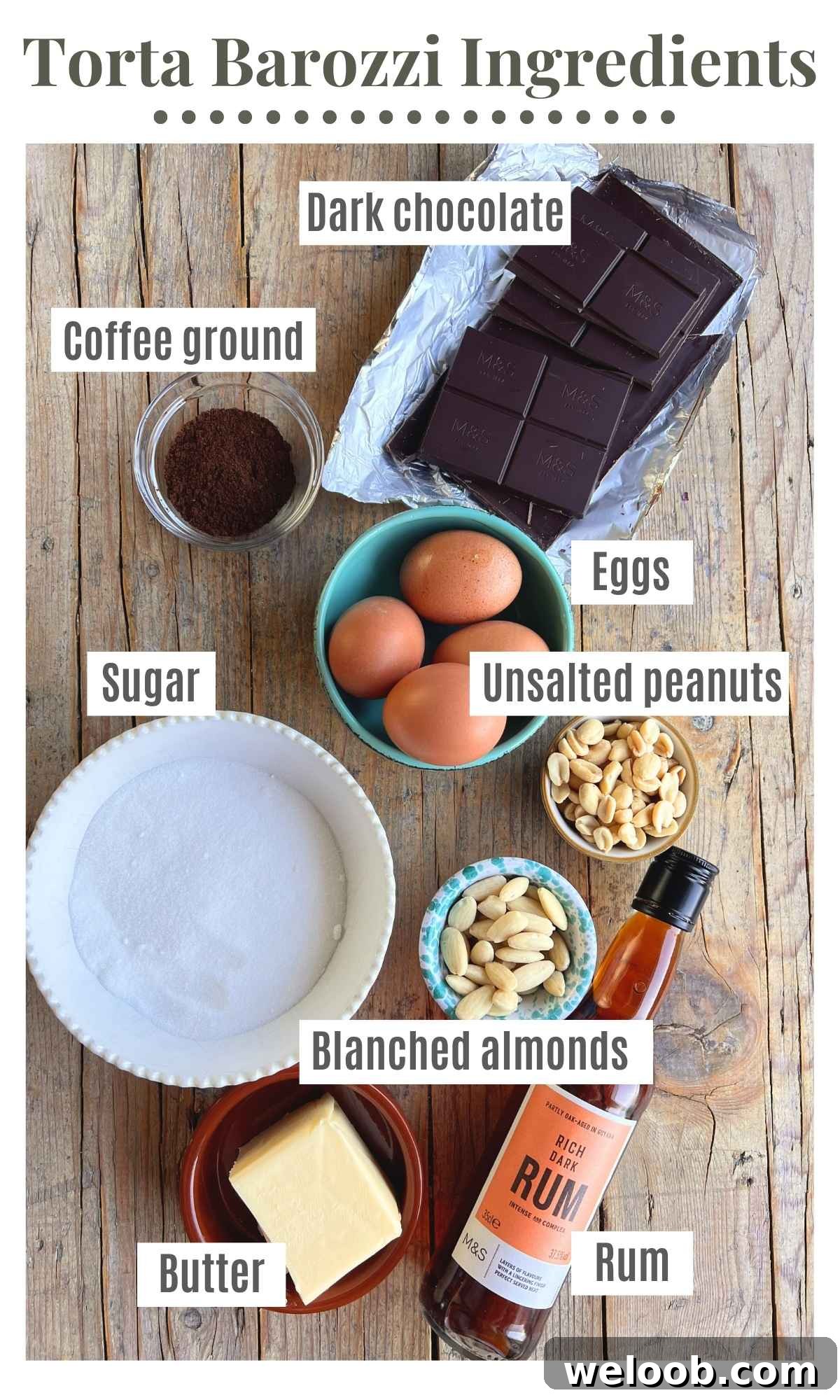 An overhead shot of all the ingredients you need to make Torta Barozzi.
