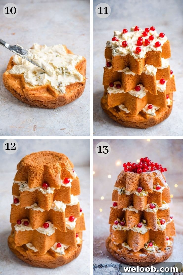 Step by step photos for making a pandoro christmas tree cake
