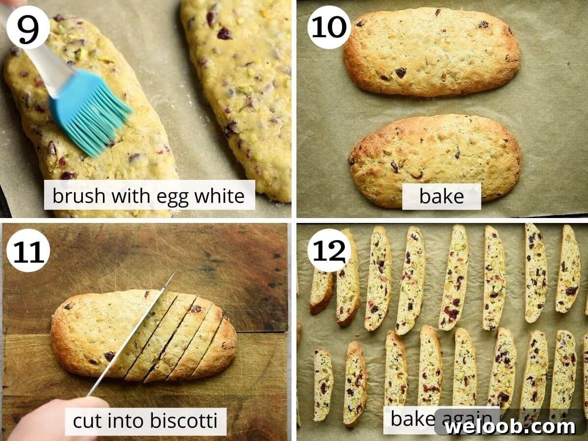 Step by step photos showing how to twice bake biscotti