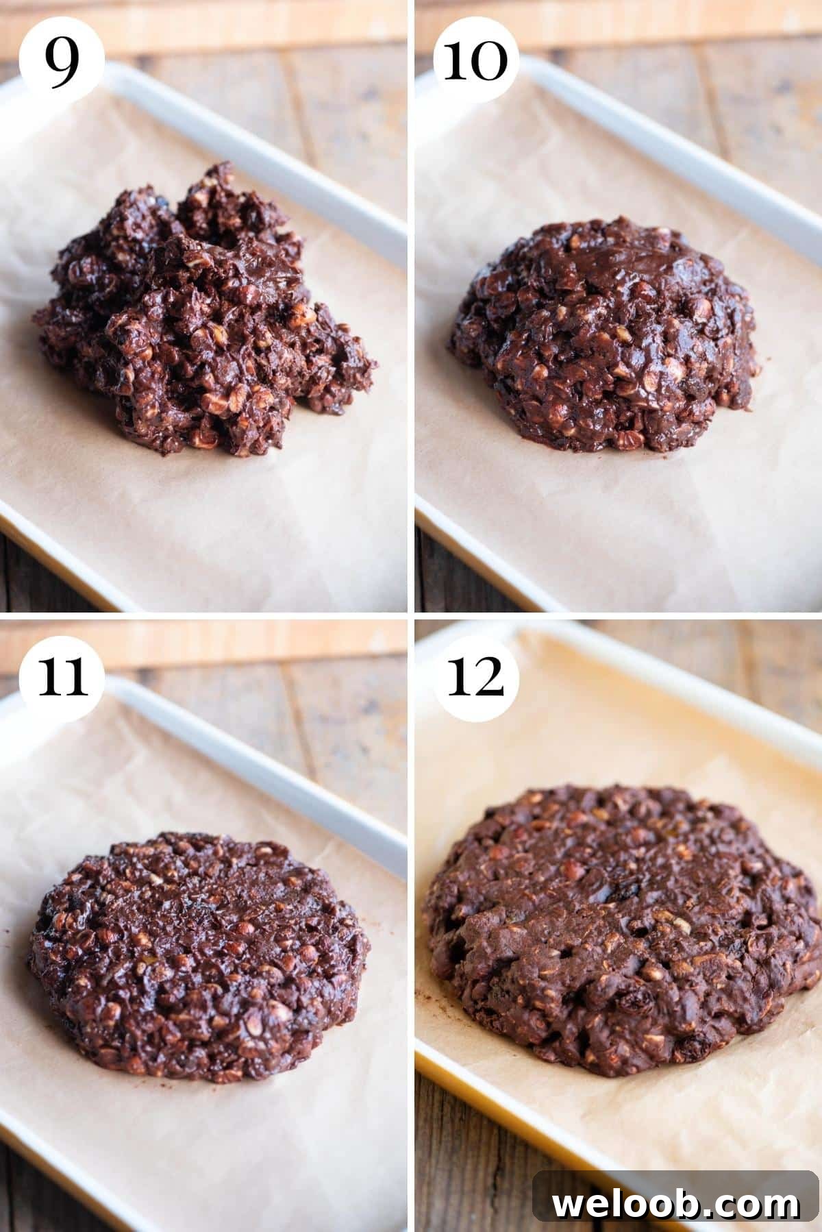 Four photos in a collage showing how to shape and bake Panpepato.