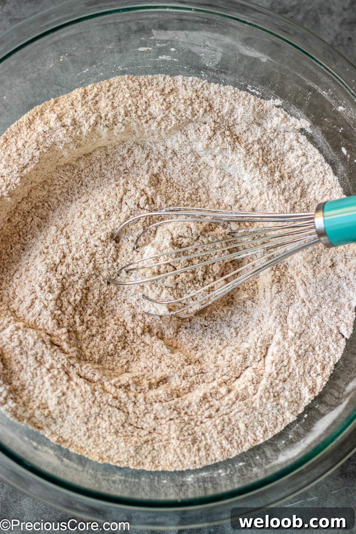 Dry ingredients for muffins whisked together.