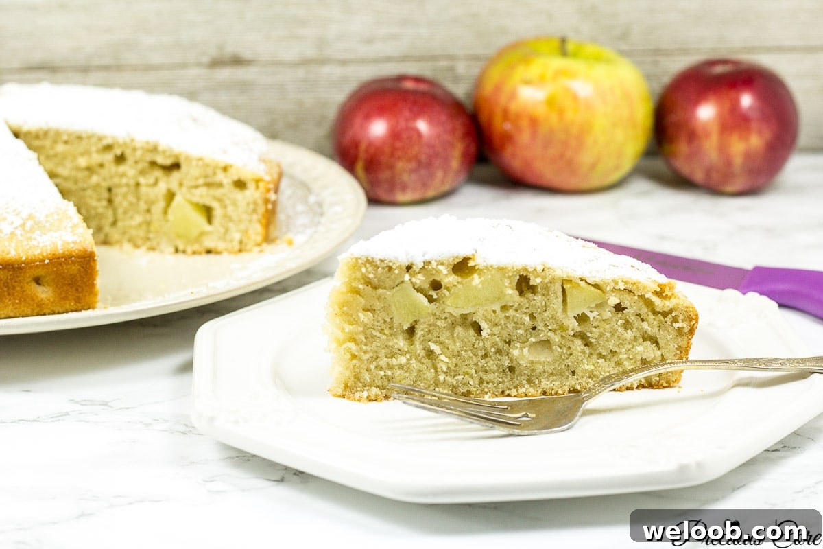 Landscape image of apple cake.