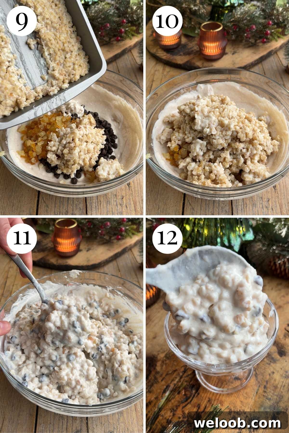Four photos in a collage showing how to mix everything together for Cuccia.