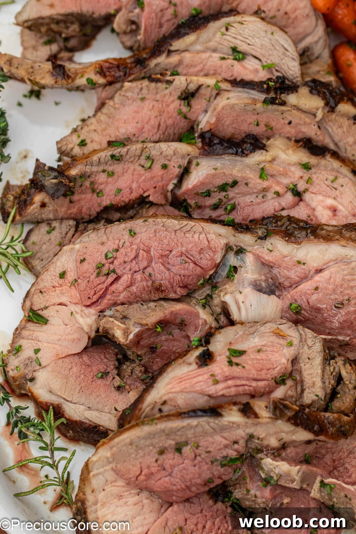 Close up of sliced roast.