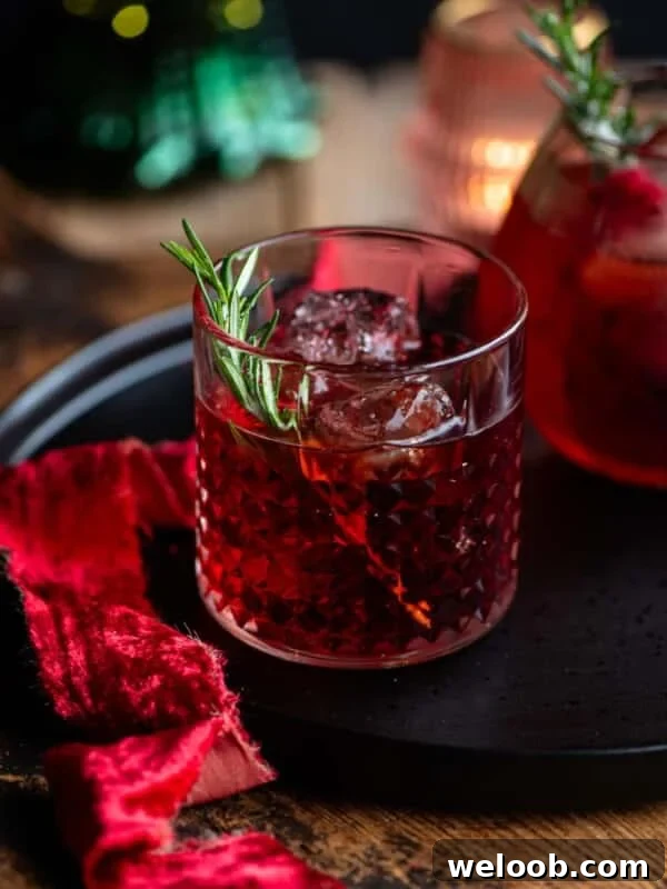 A red negroni sbagliato cocktail in a class with a sprig of rosemary.