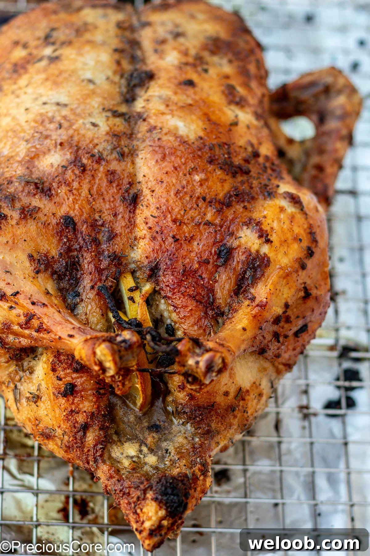 Up close shot of herb-roasted duck.