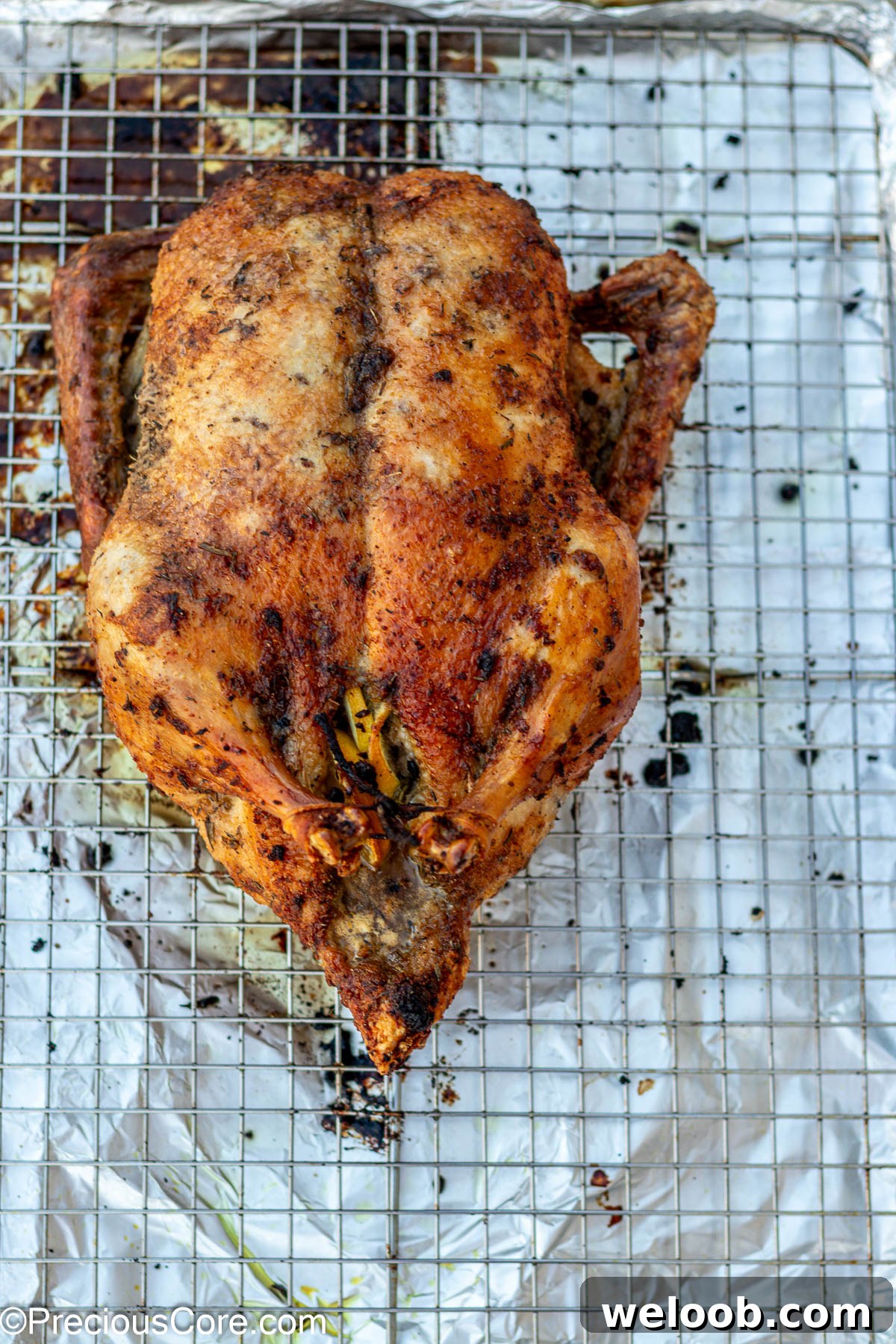 Herb roasted duck on rack.