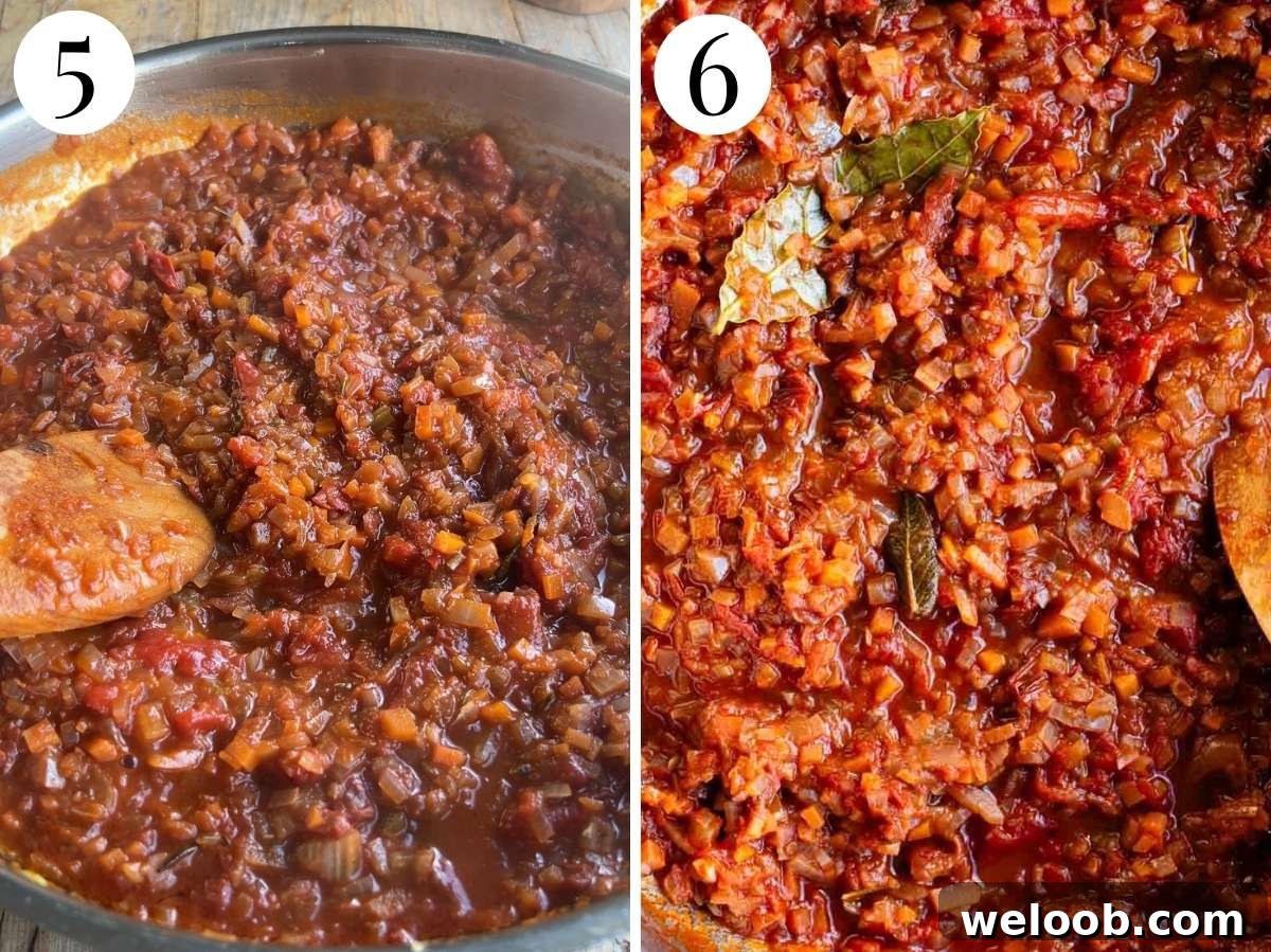 Sugo Finto: Authentic Italian Vegetable Pasta Sauce Recipe 5 Two photos showing the texture of sugo finto (vegetable sauce).