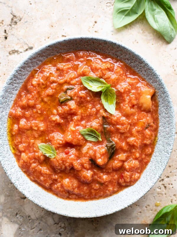 Sugo Finto: Authentic Italian Vegetable Pasta Sauce Recipe 8 An overhead shot of a bowl of Pappa al Pomodoro Italian bread soup