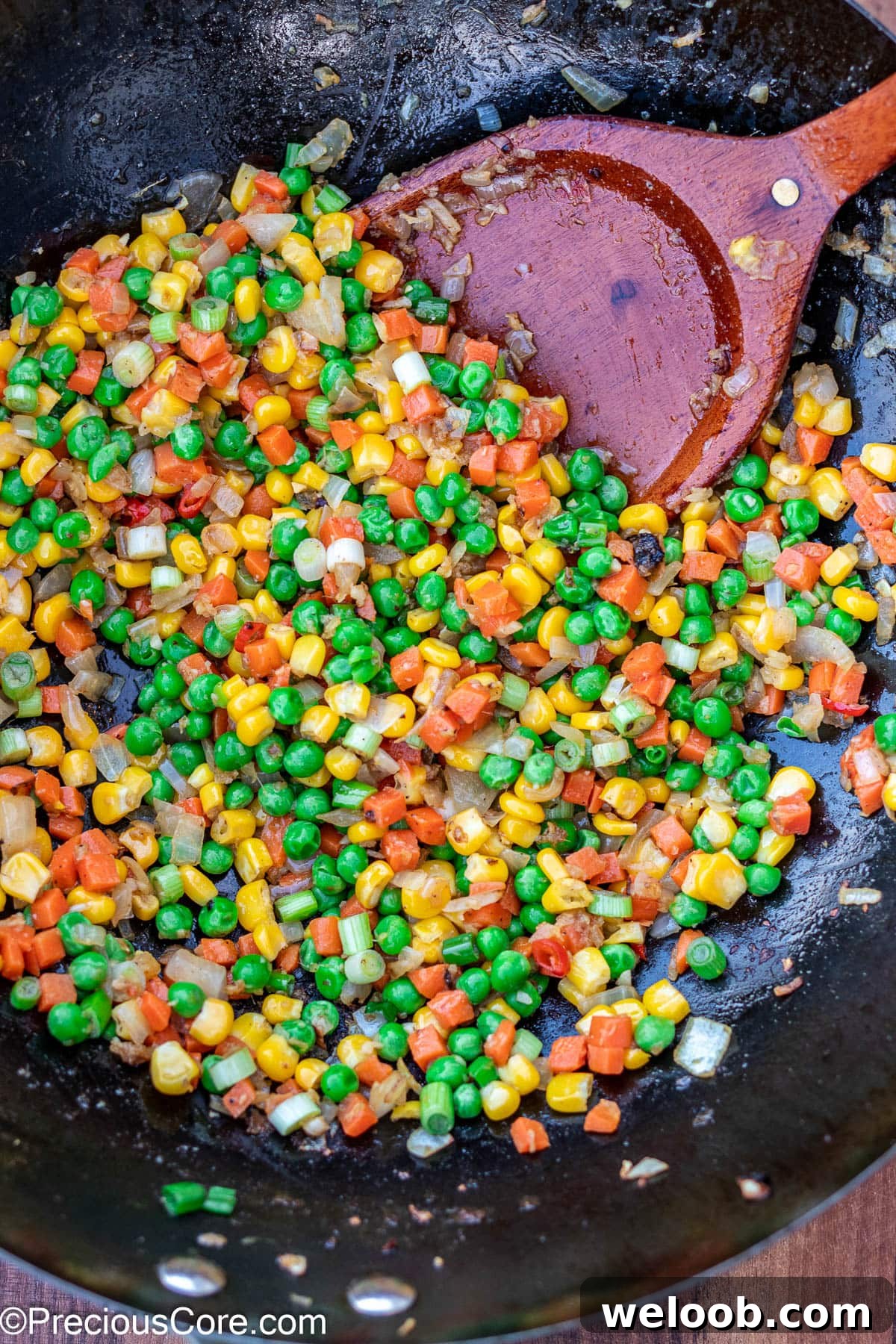 Vegetables in a wok.