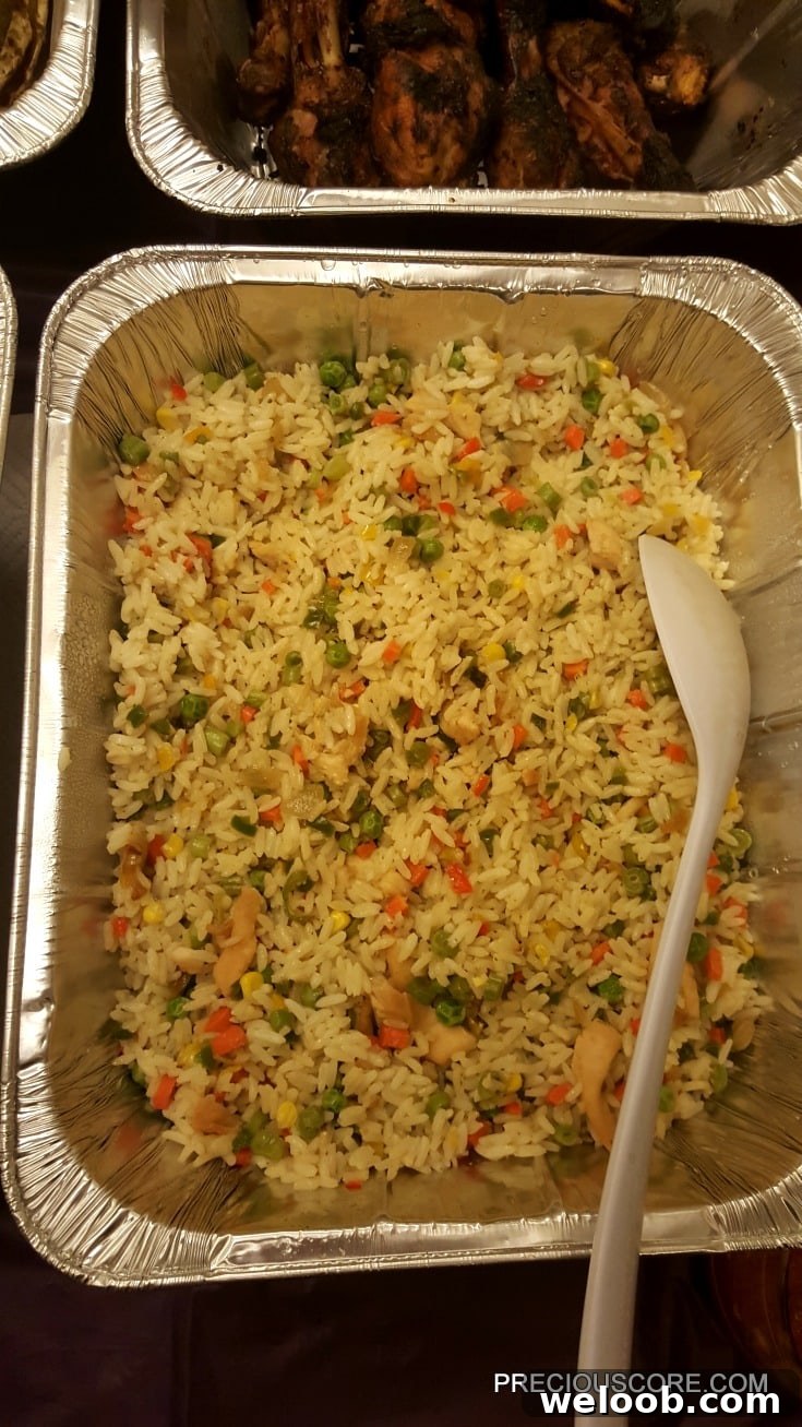 Large pan of coconut fried rice.