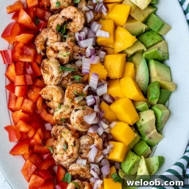 Square image of Mango Shrimp Avocado Salad.