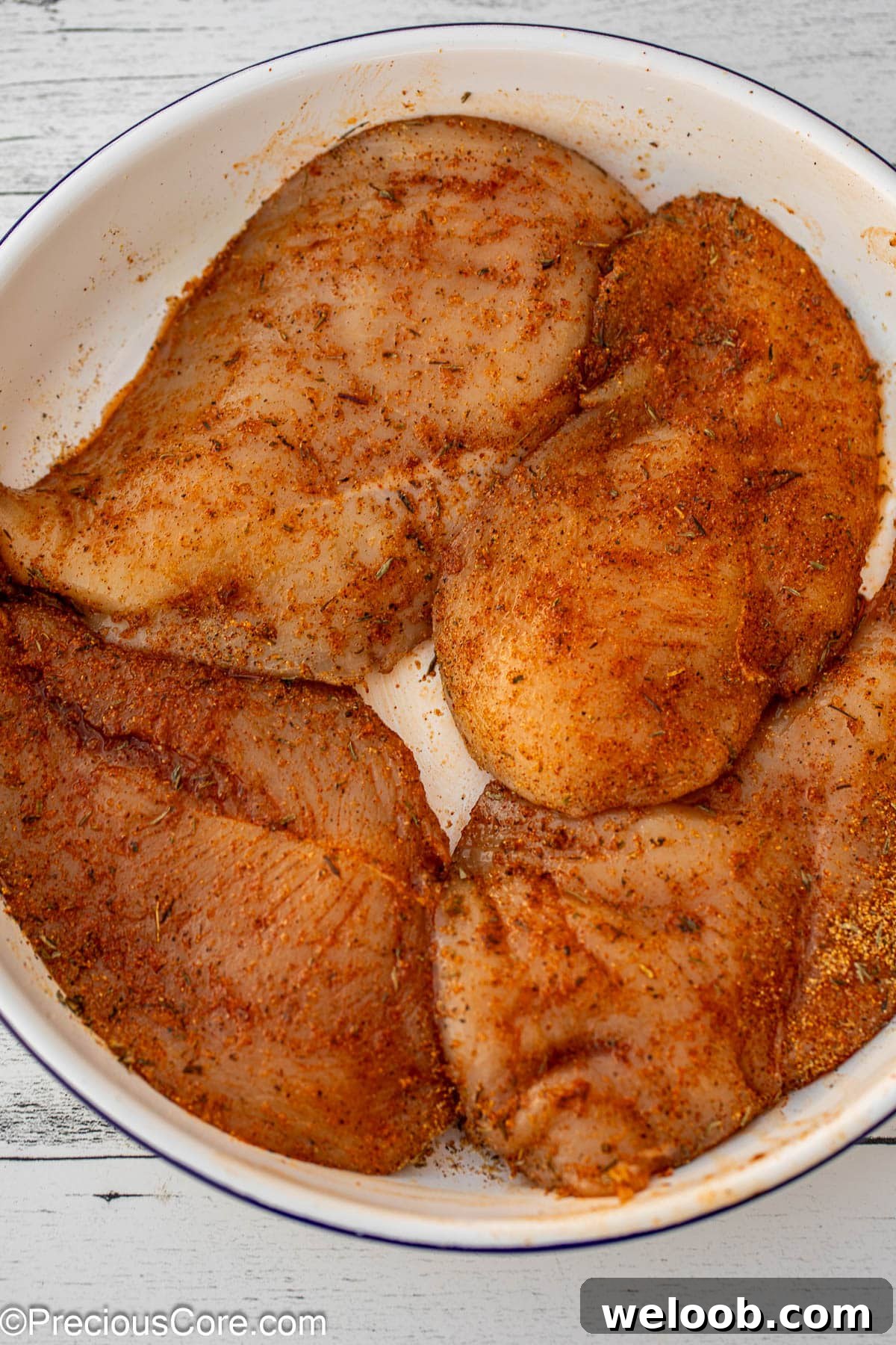 Seasoned thinly sliced chicken breasts.