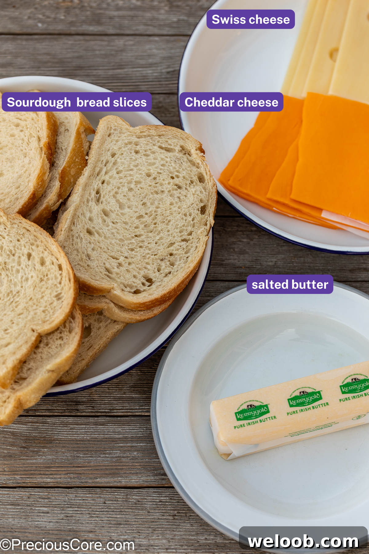 Sourdough bread, butter and cheese.