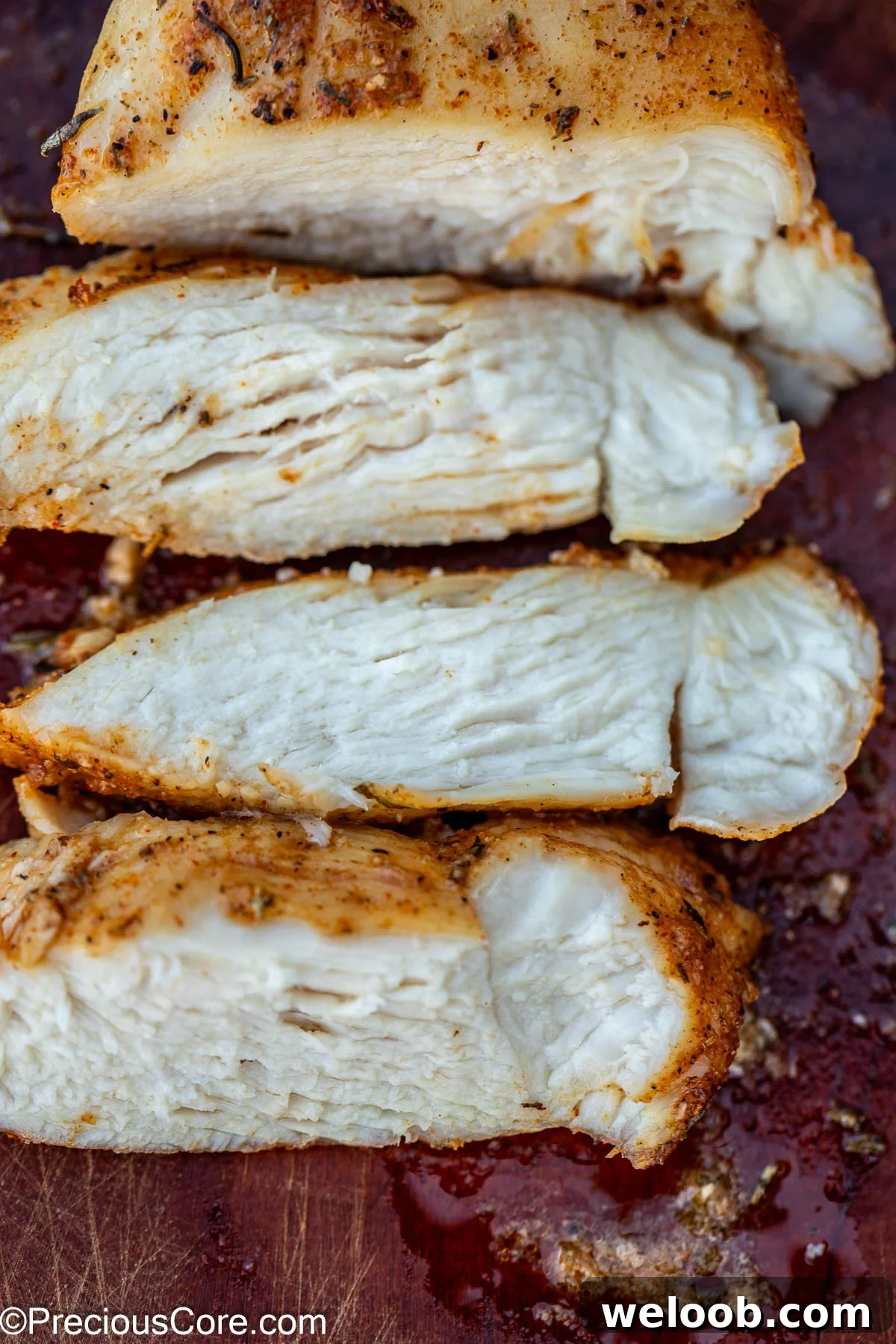 Juicy sliced thin chicken breasts.