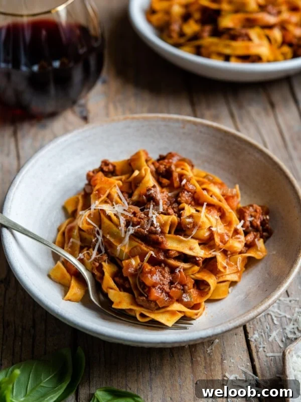 Close up of an Italian beef ragu in a bowl