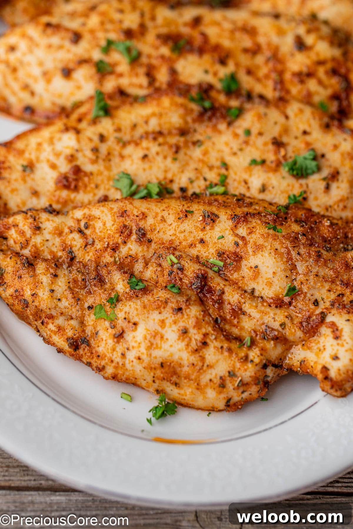 Close-up shot of baked chicken.