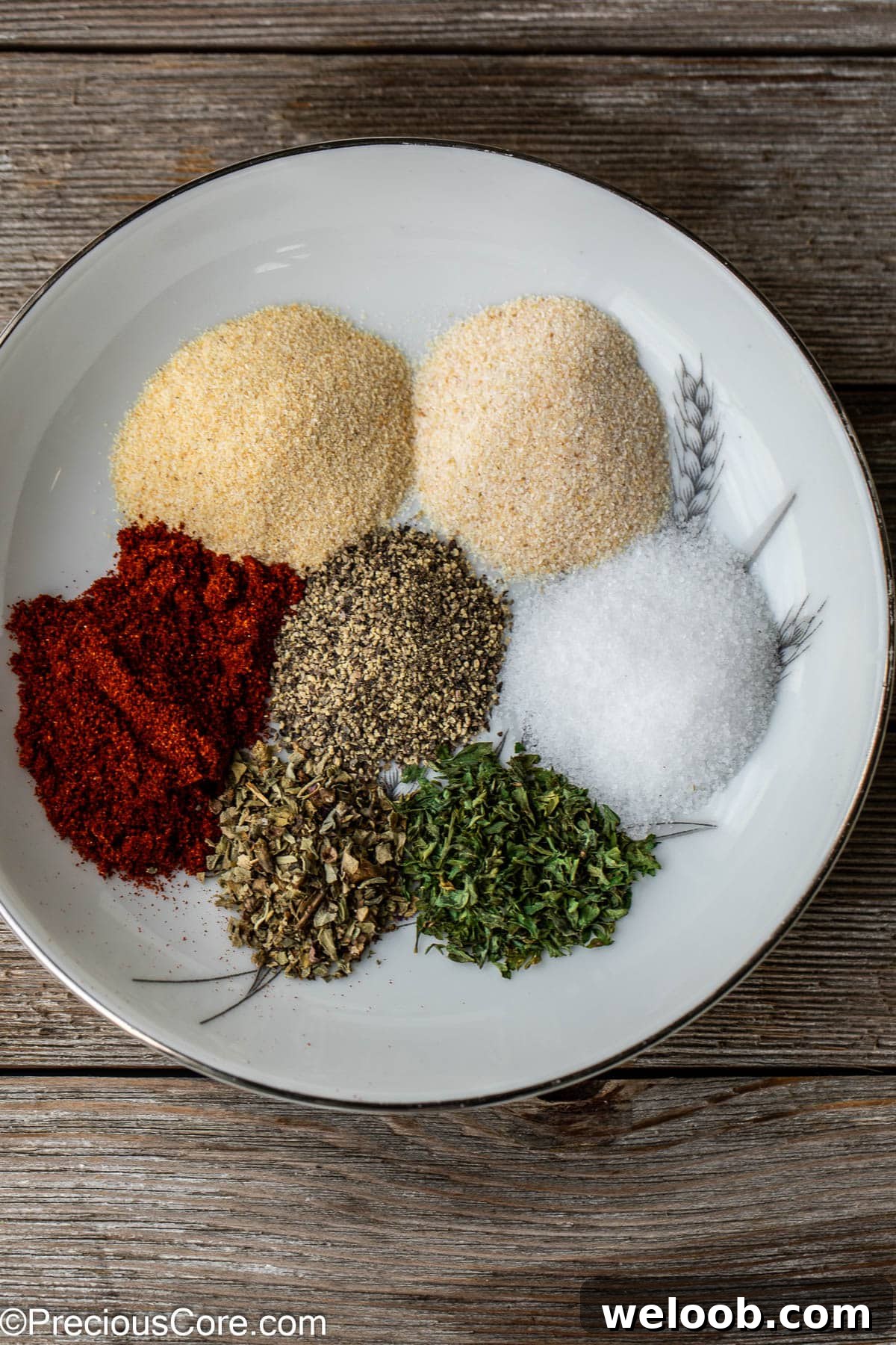 Various spices on a plate.