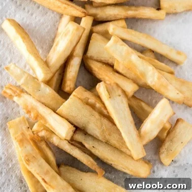 Yuca Fries on a paper towel.