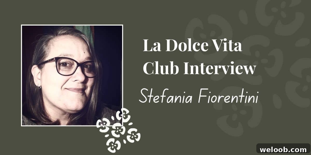 A graphic for la Dolce Vita Club Interview with a headshot of an Italian women in glasses.