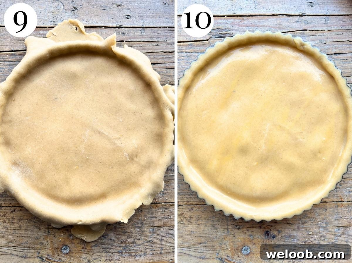 Two photos showing how to seal a pastry tart.