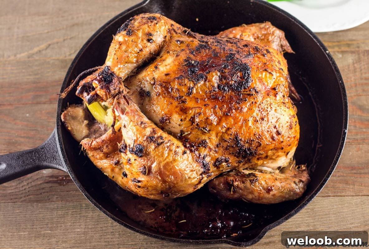 Perfect Roast Chicken in skillet.