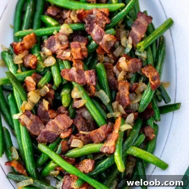Square image of bacon with green beans.