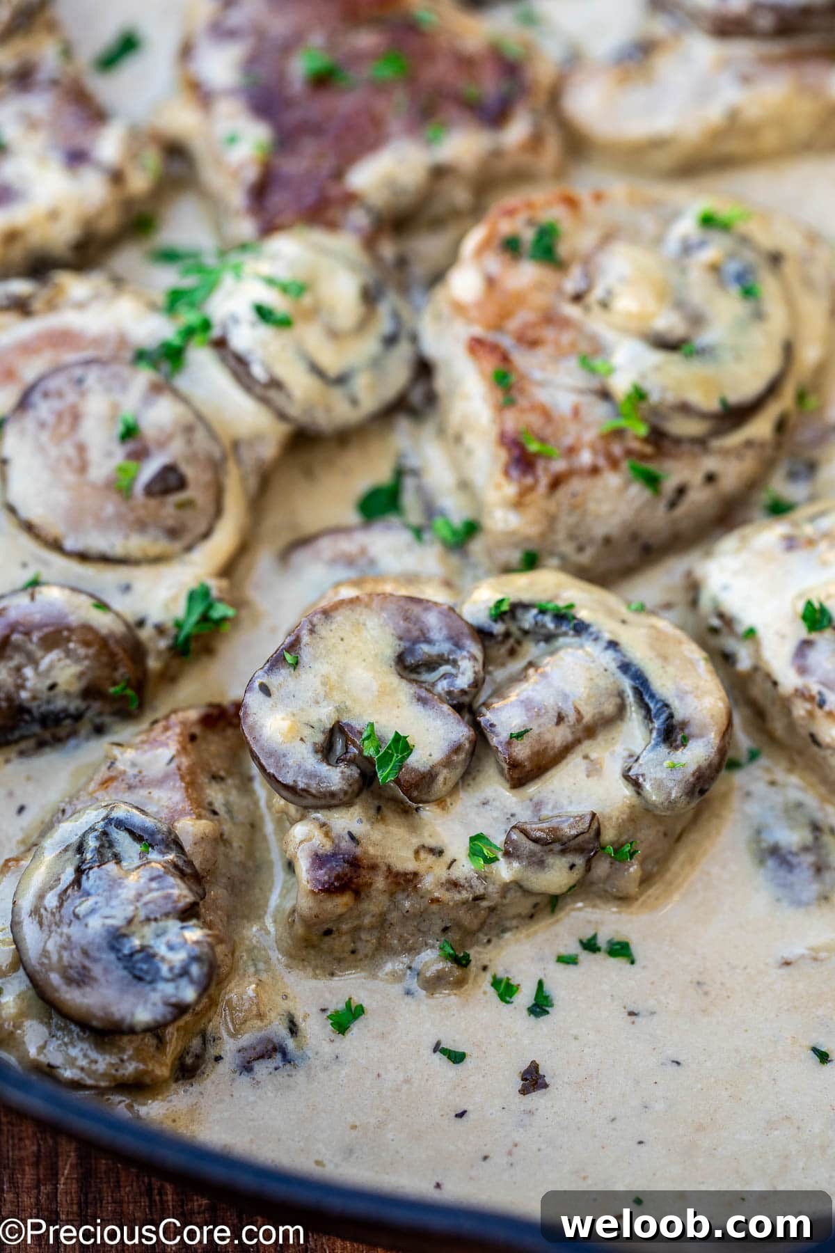 Close up of creamy pork tenderloin.