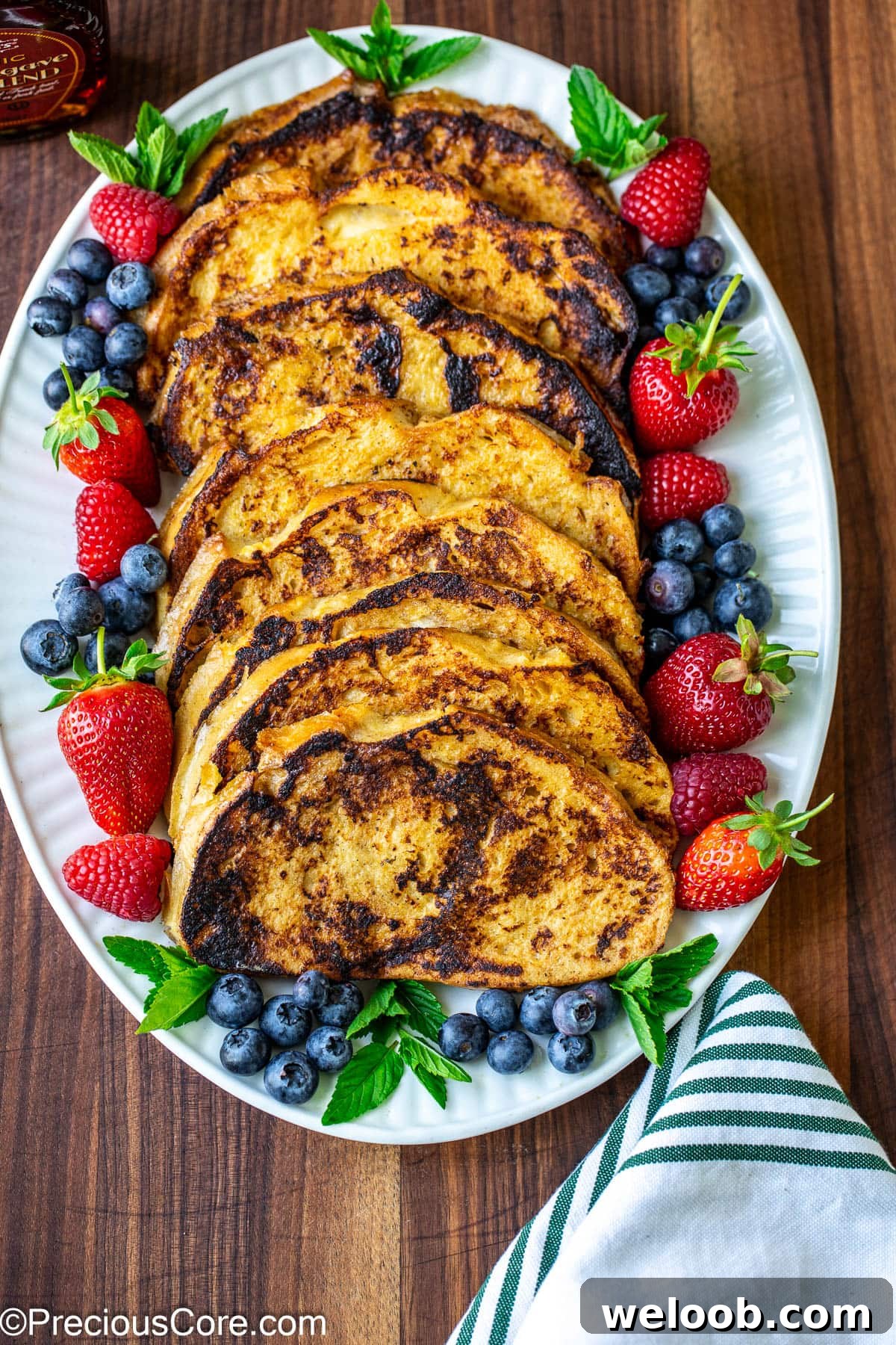 French toast slices on a serving plate.