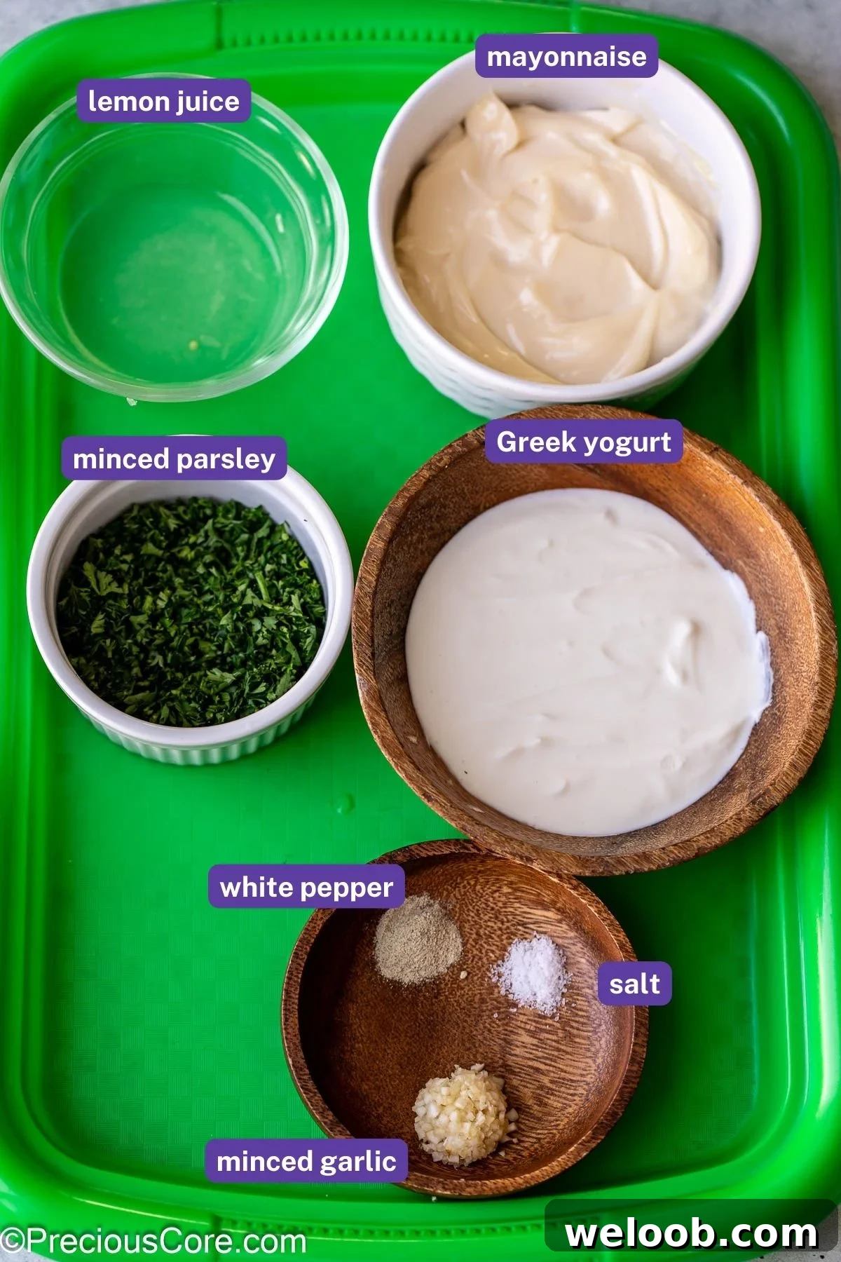 Ingredients needed for shawarma sauce.