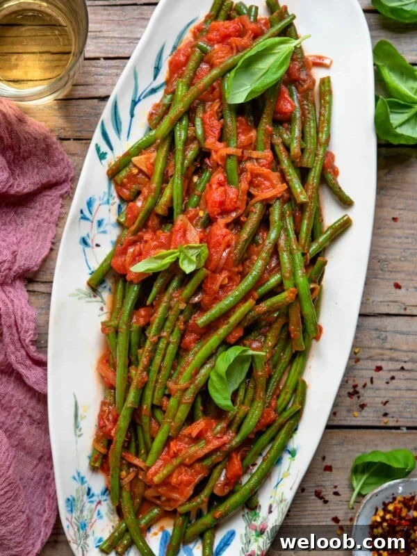 Italian green beans on a oval plate