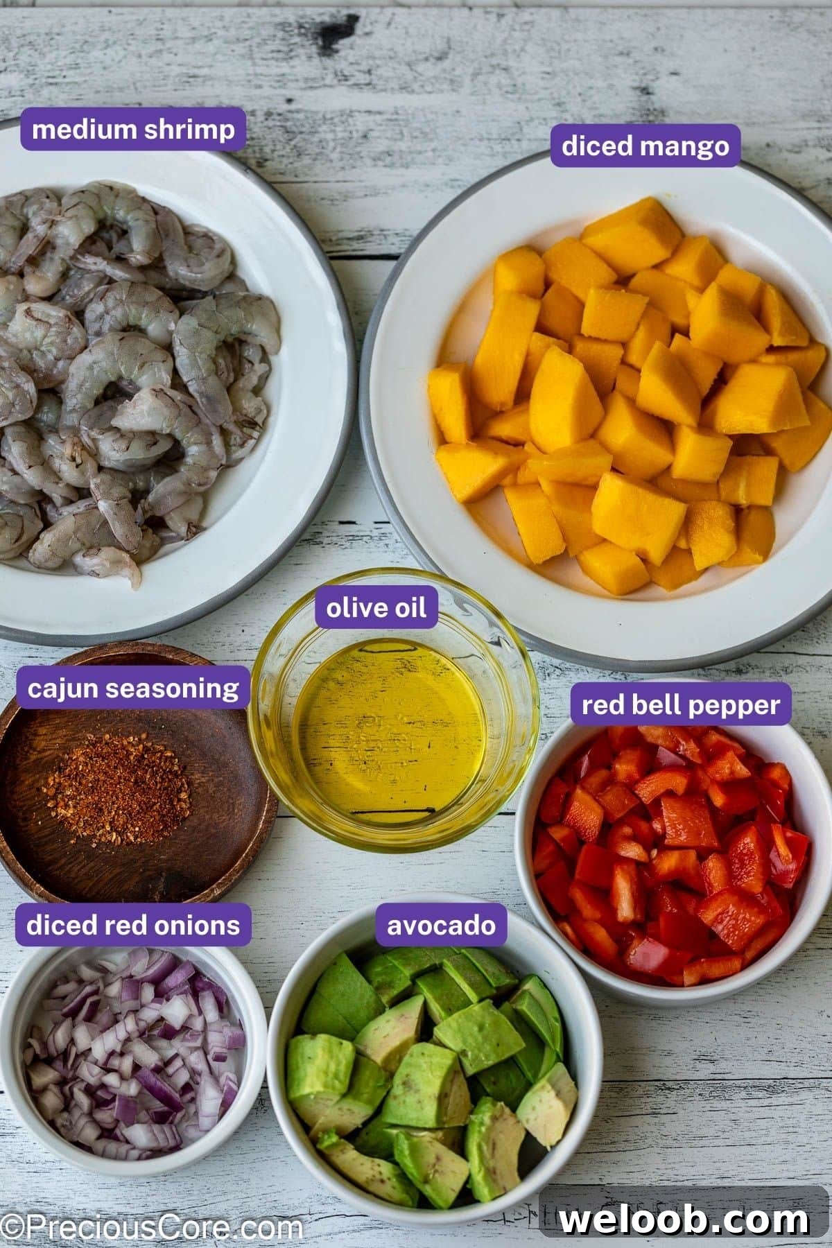 Ingredients for Mango Shrimp Salad.