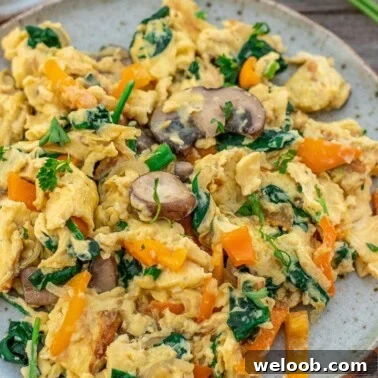 Vegetable scrambled eggs on a plate