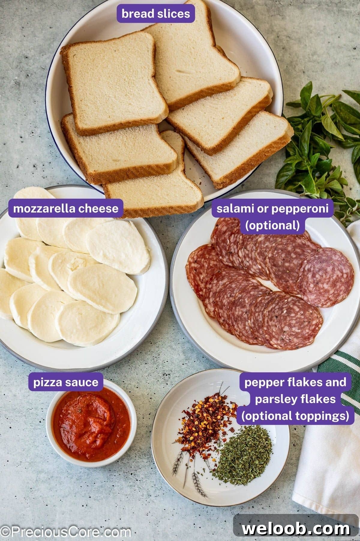 Ingredients for pizza toast.